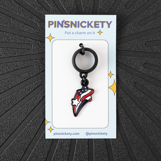 Pinsnickety Stars and stripes crop charm in front of a black background