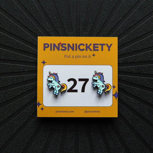 pinsnickety unicorn horse show number pins on their product packaging card