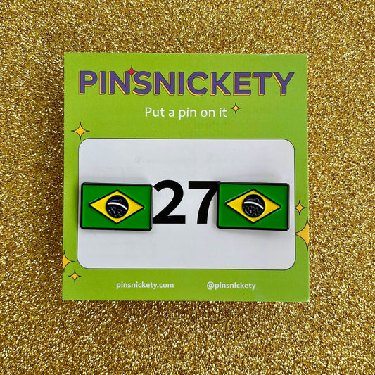 pinsnickety brazilian flag horse show number pins on a gold glitter background for the olympics