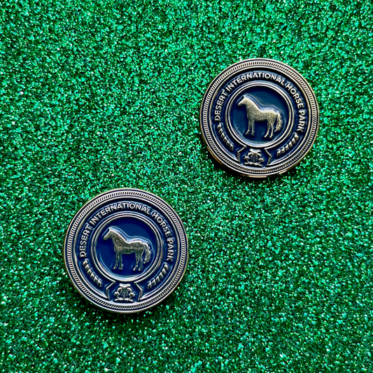 pinsnickety custom desert circuit thermal horse show number pins on a green glitter background