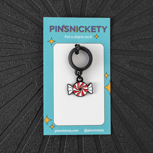 Pinsnickety Peppermint crop charm in front of a black background