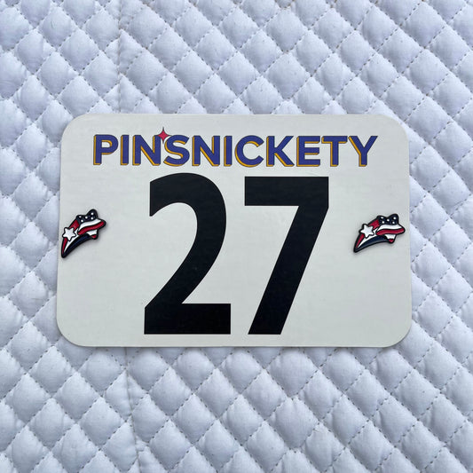 pinsnickety stars and stripes american flag horse show number pins on a saddle pad
