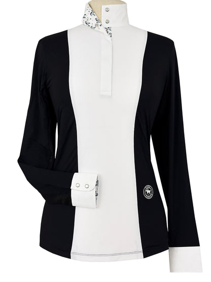 Ladies "Luna II" Black with Unicorns Long Sleeve Performance Show Shirt