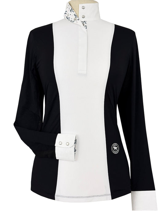 Ladies "Luna II" Black with Unicorns Long Sleeve Performance Show Shirt
