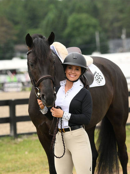 Ladies "Luna II" Black with Unicorns Long Sleeve Performance Show Shirt