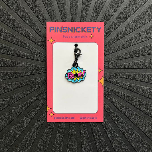 pinsnickety BOOM! bridle charm on a black background