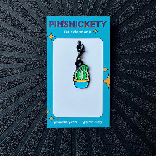 pinsnickety cactus bridle charm on a black background