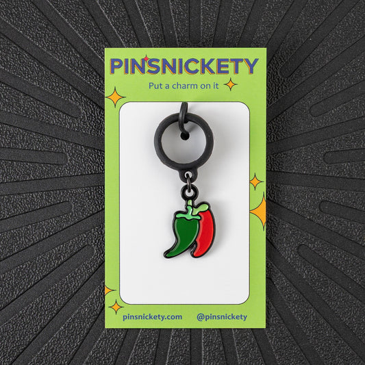 Pinsnickety Chili Peppers crop charm in front of a black background