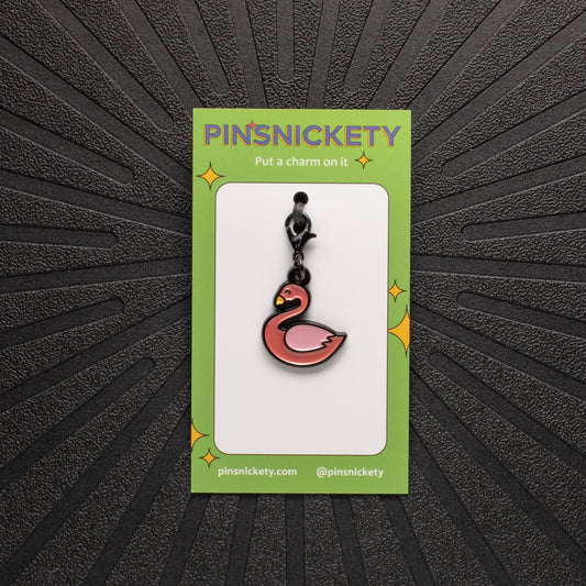 pinsnickety flamingo braid and bridle charm on a black background
