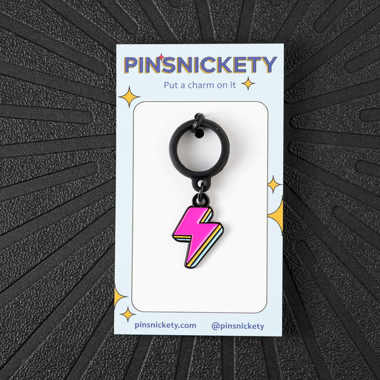 Pinsnickety Lightning Bolt crop charm in front of a black background