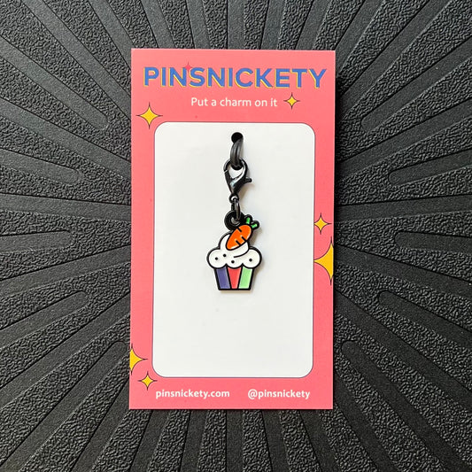 pinsnickety cupcake braid and bridle charm on a black background