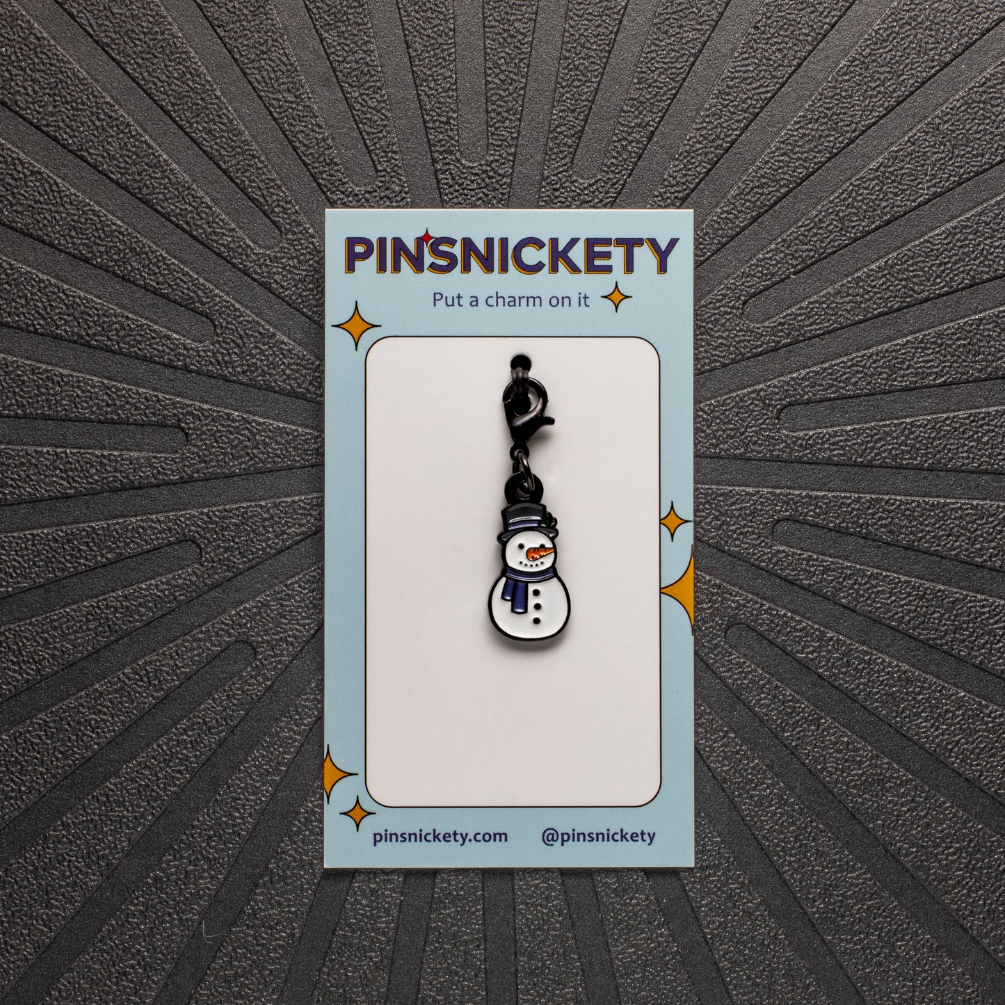 pinsnickety snowman braid and bridle charm on a black background