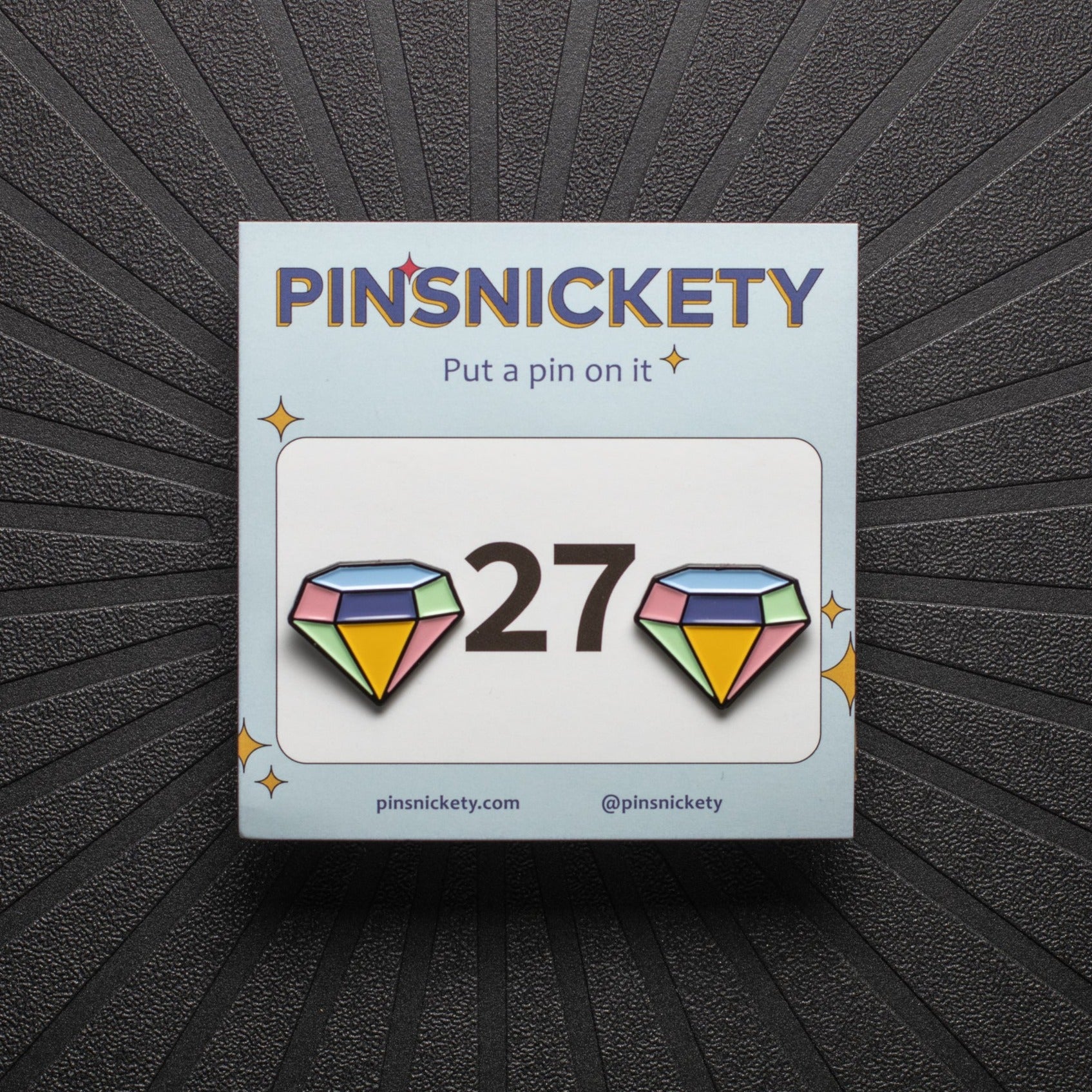 Pinsnickety gem horse show number pins on their product packaging card