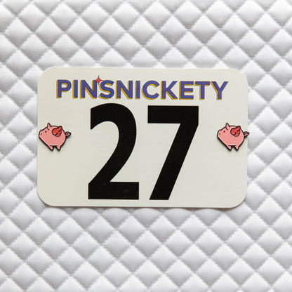 Pinsnickety Flying Pig horse show number pins on a saddle pad