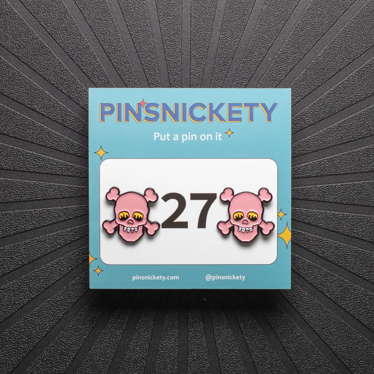 Pinsnickety special edition pink skull horse show number pins on their product packaging card