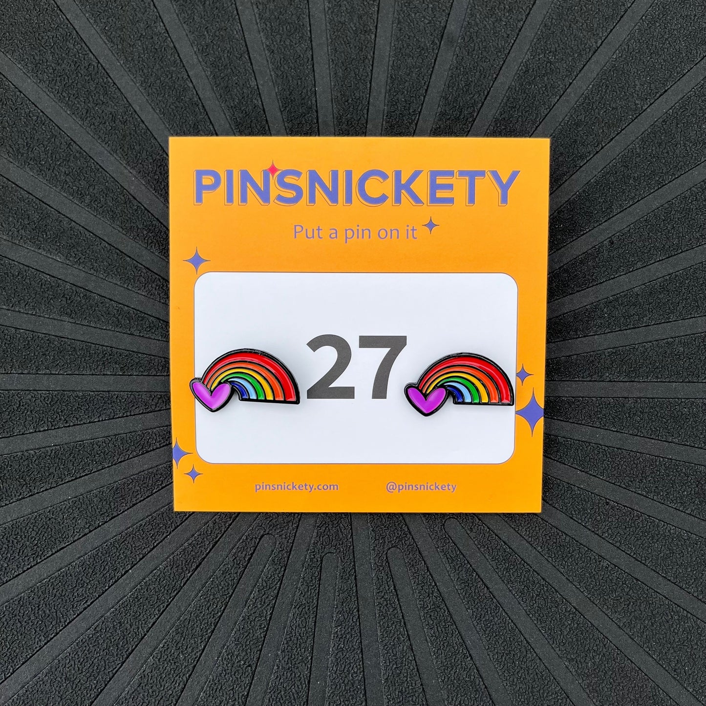 Pinsnickety Rainbow horse show number pins on their product packaging card
