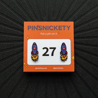 Pinsnickety Rocket Ship horse show number pins with their product packaging card
